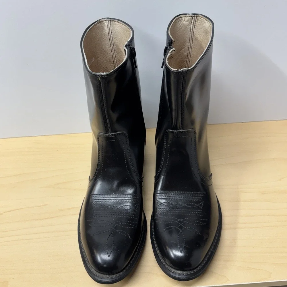 NFS UFCW Leather Men's Black Ankle Worker Boots, Size 9.5 D,  Zip Up USA Western